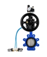 Затвор дисковый поворотный DN.ru WBV1631E-2W-Fb-H Ду125 Ру16 LUG корпус - чугун QT450, диск - нержавеющая сталь 304, уплотнение - EPDM, с пневмоприводом DN.ru PA-DA-105-1, пневмораспределителем 4V320-08 AC220V и БПВ AFC2000