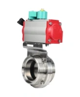 Затвор дисковый поворотный DN.ru WBV3131E-2W-T-H Ду100 Ру10 резьбовой, пищевая нержавеющая сталь 304, уплотнение - EPDM, с пневмоприводом PA-DA-052 и магнитным переключателем ALS200D