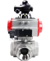 Кран шаровой DN.ru BV3232P(4pc)-SP-3WL-T-ISO-H Ду65 Ру40 стандартнопроходной трехходовой L-тип, нерж. сталь SS316, внутренняя резьба, уплотнение - PTFE, пн.приводом PA-DA-083, пн.распределителем 4M310-08 AC220V и БКВ APL-210N