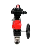 Кран шаровой DN.ru BV3232P(3pc)-FP-W-ISO-H LONG Ду50 Ру40 полнопроходной, корпус - нержавеющая сталь 316, уплотнение - PTFE, под приварку, с пневмоприводом DN.ru PA-DA-083, редуктором DN.ru MON2-450-T28-ISO и БКВ APL-410N EX