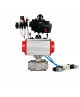 Кран шаровой DN.ru BV3232P(4pc)-SP-3WL-T-ISO-H WDVF Ду40 Ру63 стандартнопроходной, 3-ходовой L-тип, внутренняя резьба, нержавеющая сталь AISI 316, PTFE, с пневмоприводом PA-SA-130, пневмораспределителем 4V320-08 AC220V, БКВ APL-410N EX и БПВ AFC2000