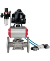 Кран шаровой DN.ru BV3232P(3pc)-FP-F-ISO-H Ду65 Ру25 фланцевый, полнопроходной, трехсоставной, корпус - нерж. сталь SS316, уплотнение - PTFE, с пн.приводом DN.ru PA-SA-130 пн.распределителем 4V320-08 AC220V БПВ AFC2000 БКВ APL-510N-EX