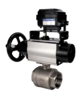 Кран шаровой DN.ru BV3232P(2pc)-FP-T-ISO-H Ду100 Ру40 полнопроходной двухходовой, нерж. сталь SS316, внутренняя резьба, PTFE, с пневмоприводом PA-DA-105-1 двойного действия и с электропневматич. поворотным позиционером YT-1000RSN без обратной связи