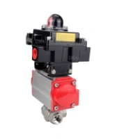 Кран шаровой DN.ru BV3232P(4pc)-SP-3WL-T-ISO-H Ду100 Ру40 стандартнопроходной трехходовой L-тип, нержавеющая сталь SS316, внутренняя резьба, уплотнение - PTFE, с пневмоприводом PA-DA-83 и блоком концевых выключателей APL-410N EX