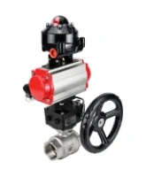 Кран шаровой DN.ru BV3232P(2pc)-FP-T-ISO-H 2 1/2″ Ду65 Ру40 полнопроходной двухходовой, нержавеющая сталь SS316, внутренняя резьба, PTFE, с пн.приводом DN.ru PA-DA-083 пн.распределителем 4M310-08 AC220V ручным дублером MON2-450-T28-ISO БКВ APL-510N-EX
