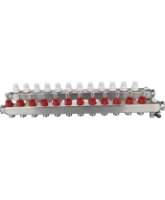Коллекторная группа DN.ru GC2-31-12 1″ Ду25 Ру10 отводов — 12, в сборе с расходомерами и терморегулирующими клапанами, дренажным краном и воздухоотводчиком, с заглушками, без переходников, корпус - нержавеющая сталь AISI 304