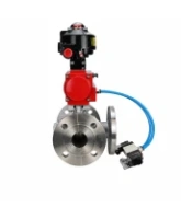 Кран шаровой DN.ru BV3232P(2pc)-FP-3WL-F-ISO-H Ду80 Ру16 HYMT, трехходовой L-тип, полнопроходной, фланцевый, корпус - нержавеющая сталь SS316, с пневмоприводом PA-SA-130, пневмораспределителем 4V320-08 AC220V и БКВ APL-510N EX