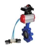 Затвор дисковый поворотный DN.ru WBV1631E-2W-Fb-H Ду100 Ру16 LUG корпус - чугун QT450, диск - нержавеющая сталь 304, уплотнение - EPDM, с пневмоприводом DN.ru PA-DA-083, пневмораспределителем 4V320-08 AC220V и БКВ APL-210N