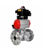 Кран шаровой DN.ru BV3232P(2pc)-FP-3WL-F-ISO-H Ду80 Ру16 HYMT, трехходовой L-тип, полнопроходной, фланцевый, корпус - нержавеющая сталь SS316, с пневмоприводом PA-SA-130, пневмораспределителем 4M310-08 24В NAMUR и БКВ APL-410N EX