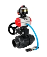 Кран шаровой DN.ru BV4242E-FP-GRM-ISO Дн50 Ру10 полнопроходной, корпус - НПВХ, шар - НПВХ, уплотнение - EPDM, с пневмоприводом PA-DA-052, пневмораспределителем 4V320-10 AC220V, ручным дублером MON1-250-T26-ISO и БКВ APL-510N EX