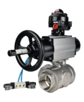 Кран шаровой DN.ru BV3232P(4pc)-SP-3WL-T-ISO-H Ду100 Ру40, стандартнопроходной, четырехсоставной, корпус - нержавеющая сталь 316, PTFE, внутренняя резьба, с пневмоприводом PA-DA-105-1, пневмораспределителем 4V320-08 AC220V, БКВ APL-510N Ex