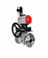Кран шаровой DN.ru BV3232P(2pc)-FP-3WL-F-ISO-H Ду20 Ру16 HYMT, трехходовой L-тип, полнопроходной, фланцевый, корпус - нержав.сталь SS316, с пневмоприводом PA-DA-052, пневмораспределителем 4M310-08 24В NAMUR, ручным дублером MON1-250-T26-ISO и БПВ AFC2000