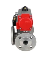 Кран шаровой DN.ru BV3232P(4pc)-FP-3WL-F Ду65 Ру16 полнопроходной трехходовой, фланцевый, корпус - нержавеющая сталь SS316, с пневмоприводом DN.ru PA-DA-083 двойного действия и пневмораспределителем 4M310-08 AC220V