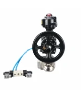 Кран шаровой DN.ru BV3232P(4pc)-SP-3WL-T-ISO-H WDVF Ду65 Ру40 стандартнопроходной, 3-ходовой L-тип, внутренняя резьба, нержавеющая сталь AISI 316, PTFE, с пневмоприводом PA-DA-105-1, пневмораспределителем 4V320-08 AC220V и БКВ APL-510N EX