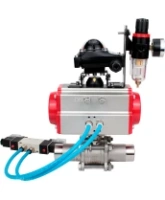 Кран шаровой DN.ru BV3232P(3pc)-FP-W-ISO-H LONG Ду32 Ру40 полнопроходной, корпус - нержавеющая сталь 316, уплотнение - PTFE, под приварку, с пневмоприводом DN.ru PA-SA-083, пневмораспределителем 4V320-08 AC220V, БКВ APL-210N и БПВ AFC2000