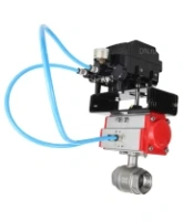 Кран шаровой DN.ru BV3232P(2pc)-FP-T-ISO-H Ду100 Ру40, полнопроходной вн. резьба, нержавеющая сталь SS316, уплотнение - PTFE, с пневмоприводом PA-DA-105 двойного действия и с электропневматическим поворотным позиционером YT-1000RSN без обратной связи