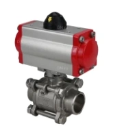 Кран шаровой DN.ru BV3232P(3pc)-FP-W-ISO-H Ду25 Ру63 полнопроходной двухходовой, нержавеющая сталь SS316, под приварку, уплотнение - PTFE, с пневмоприводом DN.ru PA-DA-52 двойного действия
