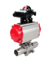 Кран шаровой DN.ru BV3232P(3pc)-FP-W-ISO-H LONG Ду32 Ру40 полнопроходной, корпус - нержавеющая сталь 316, уплотнение - PTFE, под приварку, с пневмоприводом DN.ru PA-DA-052 и БКВ APL-210N
