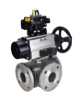 Кран шаровой DN.ru BV3232P(4pc)-FP-3WL-F Ду100 Ру16 полнопроходной трехходовой, фланцевый, корпус - нержавеющая сталь SS316, с пневмоприводом DN.ru PA-DA-105-1 двойного действия, пневмораспределителем 4M310-08 AC220V и БКВ APL-410N EX