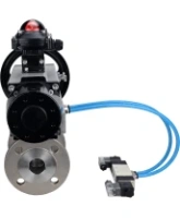 Кран шаровой DN.ru BV3232P(2pc)-FP-F-ISO-H Ду100 Ру16, полнопроходной фланцевый, нержавеющая сталь SS316, уплотнение - PTFE, с пневмоприводом PA-DA-105-1 двойного действия, с пневмораспределителем 4V320-08 AC220V, с БКВ APL-210N