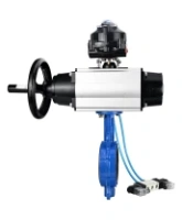 Затвор дисковый поворотный DN.ru WBV1132N-2W-Fb-H Ду125 Ру16, корпус - чугун GG25, диск - нержавеющая сталь 316L, уплотнение - NBR, с пневмоприводом DN.ru PA-DA-105-1 двойного действия, с пневмораспределителем 4V320-10 AC220V, с БКВ APL-510N-EX