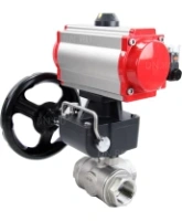 Кран шаровой DN.ru BV3232P(4pc)-SP-3WL-T-ISO-H Ду100 Ру40 стандартнопроходной трехходовой L-тип, нерж. сталь SS316, внутренняя резьба, уплотнение - PTFE, пн.приводом PA-DA-083, пн.распределителем 4M310-08 AC220V и ручным дублером MON2-450-T28-ISO
