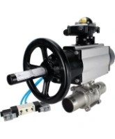 Кран шаровой DN.ru BV3232P(3pc)-FP-W-ISO-H LONG Ду80 Ру25, полнопроходной, трехсоставной, нержавеющая сталь 316, уплотнение - PTFE, под приварку, с пневмоприводом PA-DA-105-1, с пневмораспределителем 4V320-08 AC220V, БКВ APL-210N