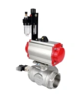 Кран шаровой DN.ru BV3232P(4pc)-SP-3WL-T-ISO-H Ду15 Ру63, стандартнопроходной, четырехсоставной, корпус - нержавеющая сталь 316, уплотнение - PTFE, внутренняя резьба, с пневмоприводом PA-DA-052, пневмораспределителем 4V320-08 AC220V, БПВ AFC2000