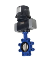 Затвор дисковый поворотный DN.ru WBV1631E-2W-Fb-H Ду125 Ру16 LUG межфланцевый, корпус - чугун QT450, диск - нержавеющая сталь AISI 304, уплотнение - EPDM, с электроприводом четвертьоборотным DN.ru QTSA-N-014EM-O0-220VAC с пружинным возвратом