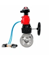 Кран шаровой DN.ru BV3232P(2pc)-FP-F-ISO-H WDVF Ду65 Ру16 полнопроходной, фланцевый, корпус - нержавеющая сталь 316, уплотнение - PTFE, с пневмоприводом PA-DA-083, пневмораспределителем 4V320-08 AC220V, БКВ APL-210N и ручным дублером MON2-450-T28-ISO