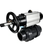 Кран шаровой DN.ru BV4242E-FP-GRM-ISO Дн50 Ру10 полнопроходной, корпус - НПВХ, шар - НПВХ, уплотнение - EPDM, с пневмоприводом PA-DA-105-1 и пневмораспределителем 4V320-08 AC220V