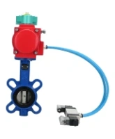 Затвор дисковый поворотный DN.ru WBV1413E-2W-Fb-H Ду40 Ру16, корпус - чугун GGG50, диск - чугун GGG40, уплотнение - EPDM, с пневмоприводом PA-SA-083, пневмораспределителем 4V320-08 AC220V и магнитным переключателем ALS200D