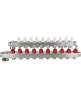 Коллекторная группа DN.ru GC2-31-10 1″ Ду25 Ру10 отводов — 10, в сборе с расходомерами и терморегулирующими клапанами, дренажным краном и воздухоотводчиком, с заглушками, без переходников, корпус - нержавеющая сталь AISI 304