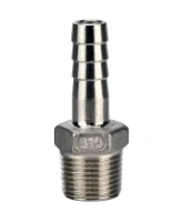 Штуцер елочка DN.ru BF32-T-1/2-13 1/2″х13мм Ду15 Ру16 шланговый, корпус - нержавеющая сталь AISI 316 (CF8M), присоединение - наружная резьба/штуцер