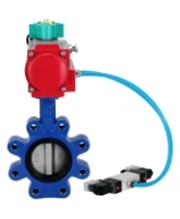 Затвор дисковый поворотный DN.ru WBV1631E-2W-Fb-H Ду100 Ру16 LUG корпус - чугун QT450, диск - нержавеющая сталь 304, уплотнение - EPDM, с пневмоприводом PA-DA-083, пневмораспределителем 4V320-08 AC220V и магнитным переключателем ALS200D