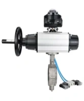 Затвор дисковый поворотный DN.ru WBV3232V-2W-Fb-H Ду150 Ру16, корпус - нержавеющая сталь 316L, диск - нержавеющая сталь 316L, уплотнение - Viton, с пневмоприводом PA-DA-105-1 двойного действия, с пневмораспределителем 4V320-08 AC220V, с БКВ APL-510N EX
