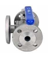 Кран шаровой DN.ru BV3232P(4pc)-FP-3WT-F-ISO-H Ду15 Ру16 полнопроходной трехходовой, нержавеющая сталь SS316, фланцевый, уплотнение - PTFE, ISO-фланец F03/F04 квадрат 9х9, с рукояткой