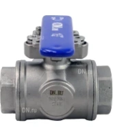Кран шаровой DN.RU BV3232P(4pc)-SP-3WL-T-ISO-H Ду40 Ру63, 3-ходовой L-тип стандартнопроходной, внутренняя резьба, уплотнение - PTFE, материал корпуса - нержавеющая сталь SS316 с ISO фланцем и рукояткой