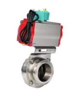 Затвор дисковый поворотный DN.ru WBV3131S-2W-T-H Ду40 Ру10 резьбовой, корпус - пищевая нержавеющая сталь 304, уплотнение - Silicon, с пневмоприводом PA-SA-065 и магнитным переключателем ALS200D
