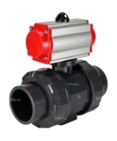 Кран шаровой DN.ru BV4242E-FP-GRM-ISO Дн50 Ру10 полнопроходной, корпус - НПВХ, шар - НПВХ, уплотнение - EPDM, с пневмоприводом PA-SA-065 с возвратными пружинами