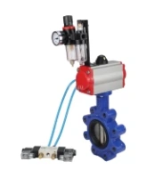 Затвор дисковый поворотный DN.ru WBV1616E-2W-Fb-H Ду100 Ру16 LUG корпус - чугун QT450, диск - чугун QT450, уплотнение - EPDM, с пневмоприводом DN.ru PA-DA-083, пневмораспределителем 4V320-08 AC220V и БПВ AFC2000