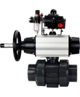 Кран шаровой DN.ru BV4242E-FP-GRM-ISO Дн50 Ру10 полнопроходной, корпус - НПВХ, шар - НПВХ, уплотнение - EPDM, с пневмоприводом PA-DA-105-1, пневмораспределителем 4M310-08 AC220V, БКВ APL-410N EX и БПВ AFC2000