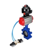 Затвор дисковый поворотный DN.ru WBV1616E-2W-Fb-H Ду100 Ру16 LUG корпус - чугун QT450, диск - чугун QT450, уплотнение - EPDM, с пневмоприводом DN.ru PA-DA-083, пневмораспределителем 4V320-08 AC220V и БКВ APL-510N EX