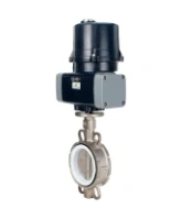 Затвор дисковый поворотный DN.ru WBV3232P-2W-Fb-H Ду125 Ру16, корпус - нержавеющая сталь 316L, диск - нержавеющая сталь 316L, уплотнение - PTFE, с электроприводом DN.ru QTSA-N-020EM-O0-220VAC с пружинным возвратом