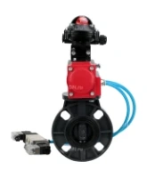 Затвор дисковый поворотный DN.ru WBV4242E-2W-Fb-ISO Дн80 Ру10 межфланцевый, корпус - НПВХ, диск - НПВХ, уплотнение - EPDM, с пневмоприводом PA-SA-083, пневмораспределителем 4V320-08 AC220V и БКВ APL-210N