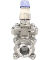Кран шаровой DN.ru BV3232P(3pc)-FP-W-ISO-H Ду25 Ру63 полнопроходной двухходовой, нержавеющая сталь SS316, под приварку, уплотнение - PTFE, с ISO фланцем и рукояткой