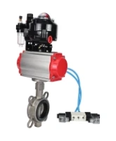Затвор дисковый поворотный DN.ru WBV3131N-2W-Fb-H Ду65 Ру16, корпус - нержавеющая сталь 304, диск - нержавеющая сталь 304, уплотнение - NBR, с пневмоприводом DN.ru DN.ru PA-SA-105, пневмораспределителем 4V320-08 AC220V, БКВ APL-510N EX и БПВ AFC2000
