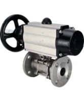 Кран шаровой DN.ru BV3131P(3pc)-FP-F-ISO-H Ду100 Ру16 полнопроходной трехсоставной, фланцевый, нержавеющая сталь 304, уплотнение - PTFE, 22х22, F10, WDVF, с пневмоприводом поворотным DN.ru PA-DA-105-1 двойного действия со штурвалом
