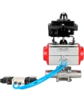 Кран шаровой DN.ru BV3232P(3pc)-FP-W-ISO-H LONG Ду32 Ру40 полнопроходной, корпус - нержавеющая сталь 316, уплотнение - PTFE, под приварку, с пневмоприводом DN.ru PA-SA-083, пневмораспределителем 4V320-08 AC220V и БКВ APL-410N EX