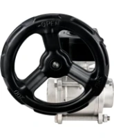 Кран шаровой DN.ru BV3232P(3pc)-FP-W-ISO-H Ду25 Ру63 полнопроходной двухходовой, нержавеющая сталь SS316, под приварку, уплотнение - PTFE, с ISO фланцем и редуктором DN.ru HAM RQN1-180Z-T40